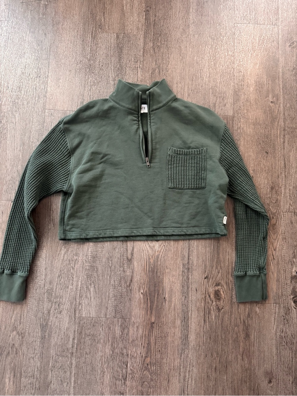 MATE the Label Olive Green Cropped Quarter-Zip Turtleneck Pullover